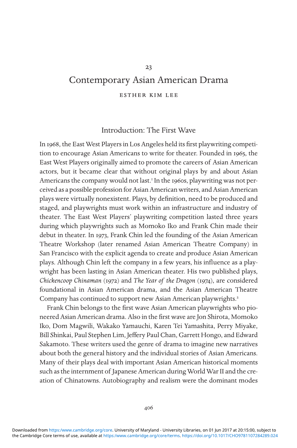 Contemporary Asian American Drama Esther Kim Lee