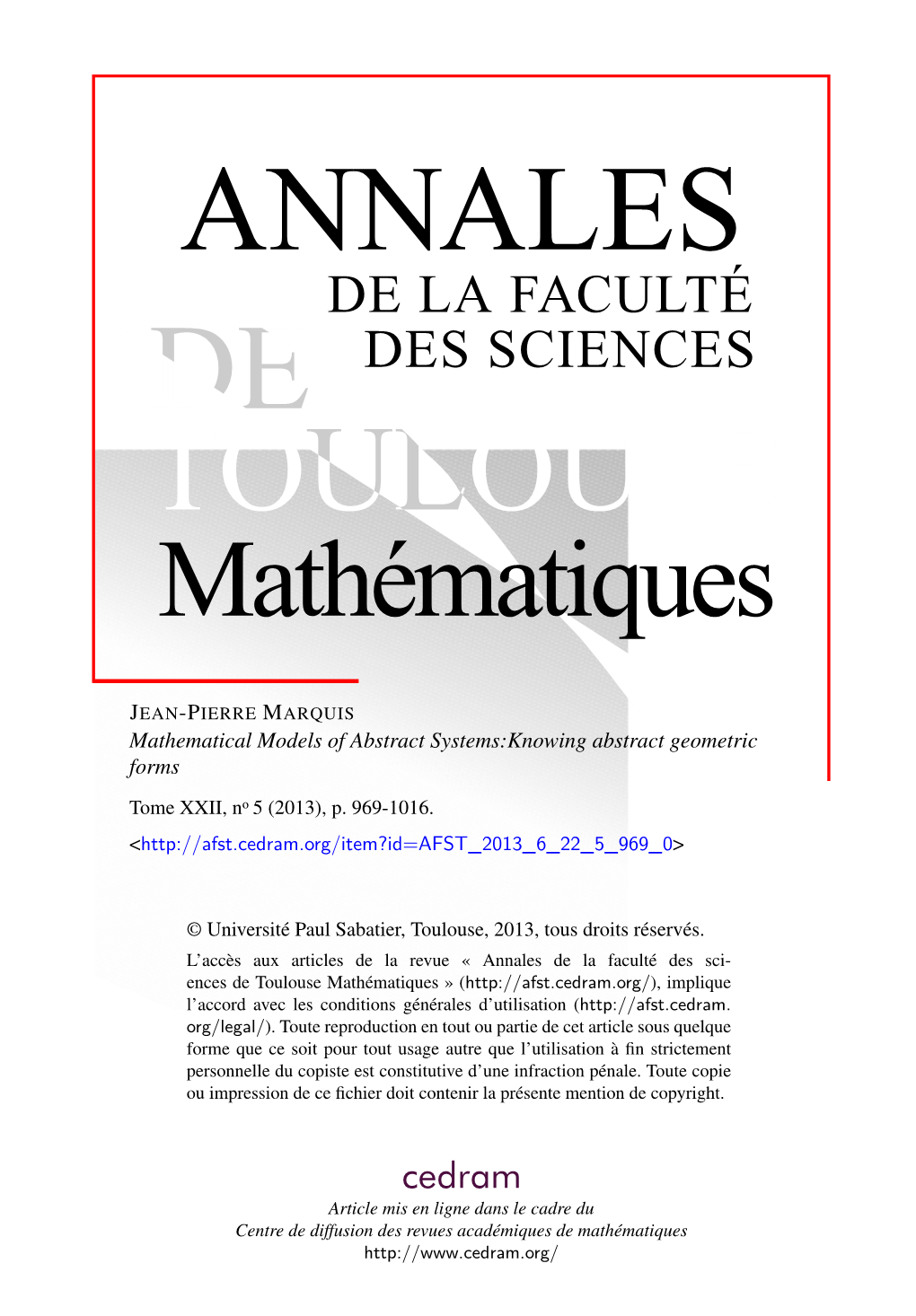 Mathematical Models of Abstract Systems:Knowing Abstract Geometric Forms