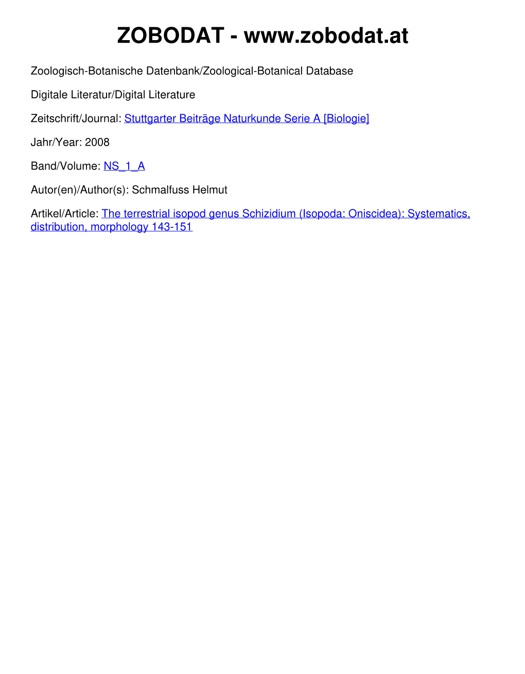 Isopoda: Oniscidea): Systematics, Distribution, Morphology 143-151 Stuttgarter Beiträge Zur Naturkunde A, Neue Serie 1: 143–151; Stuttgart, 30.IV.2008