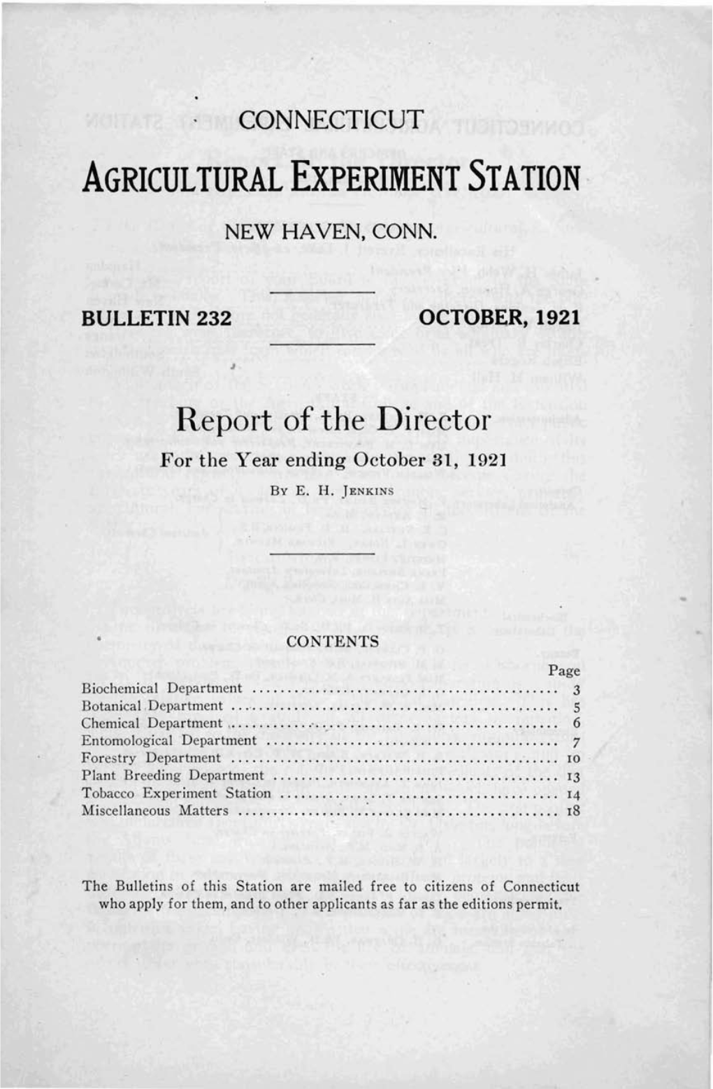 Report of the Director for the Year Ending October 31, 1921
