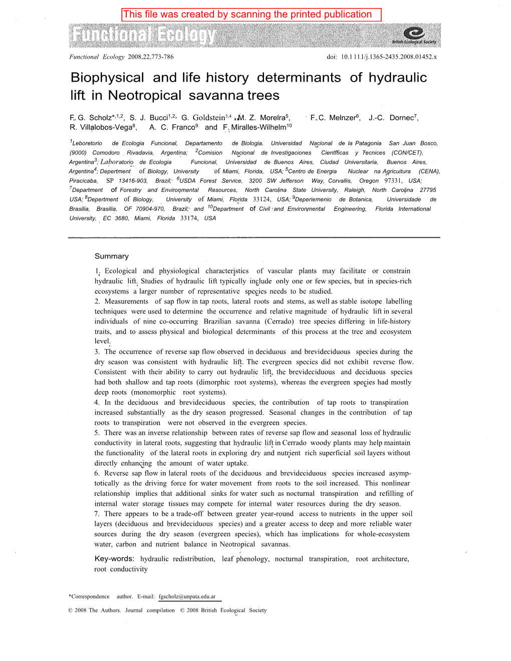 Biophysical and Life .History Determinants of Hydraulic Lift in Neotropical Savanna Trees
