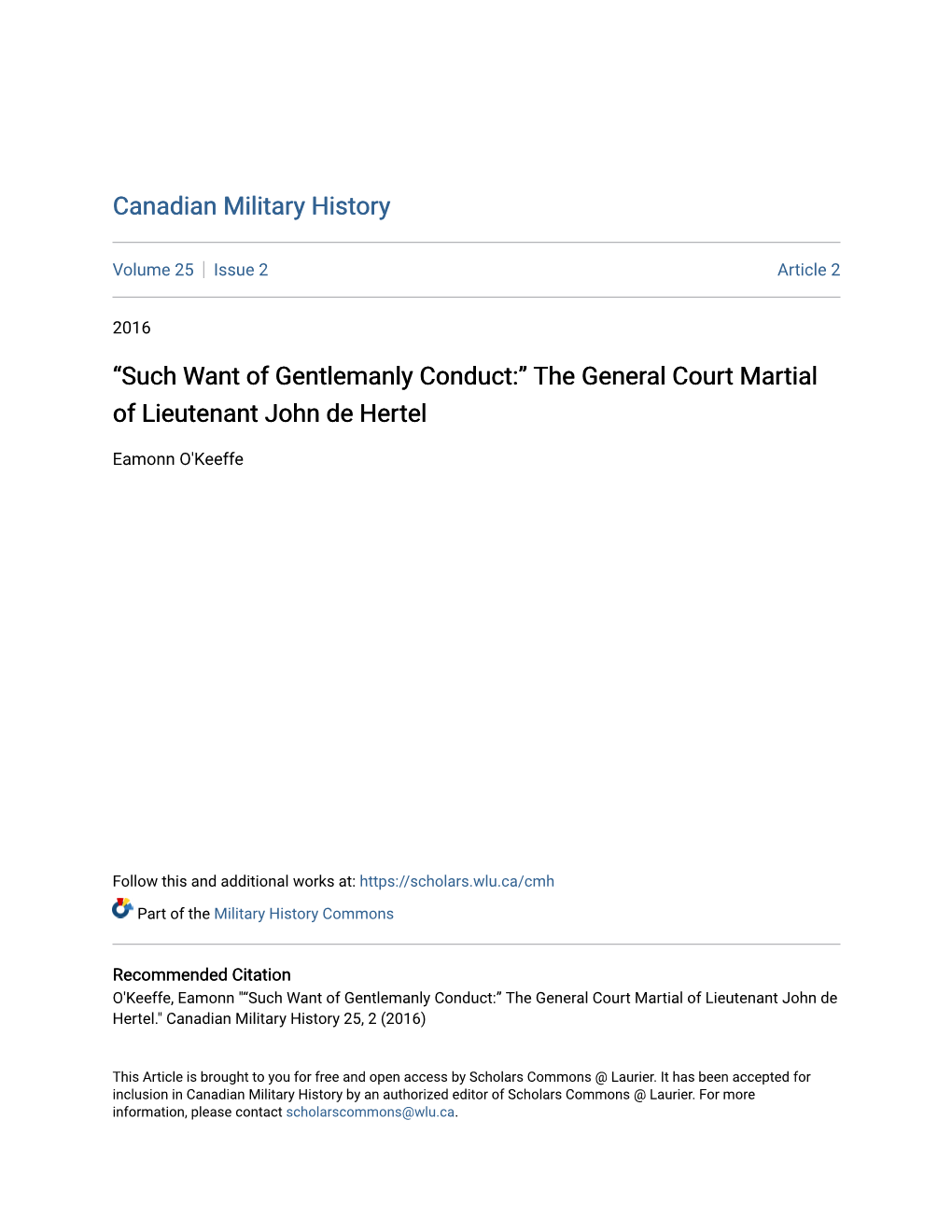 The General Court Martial of Lieutenant John De Hertel