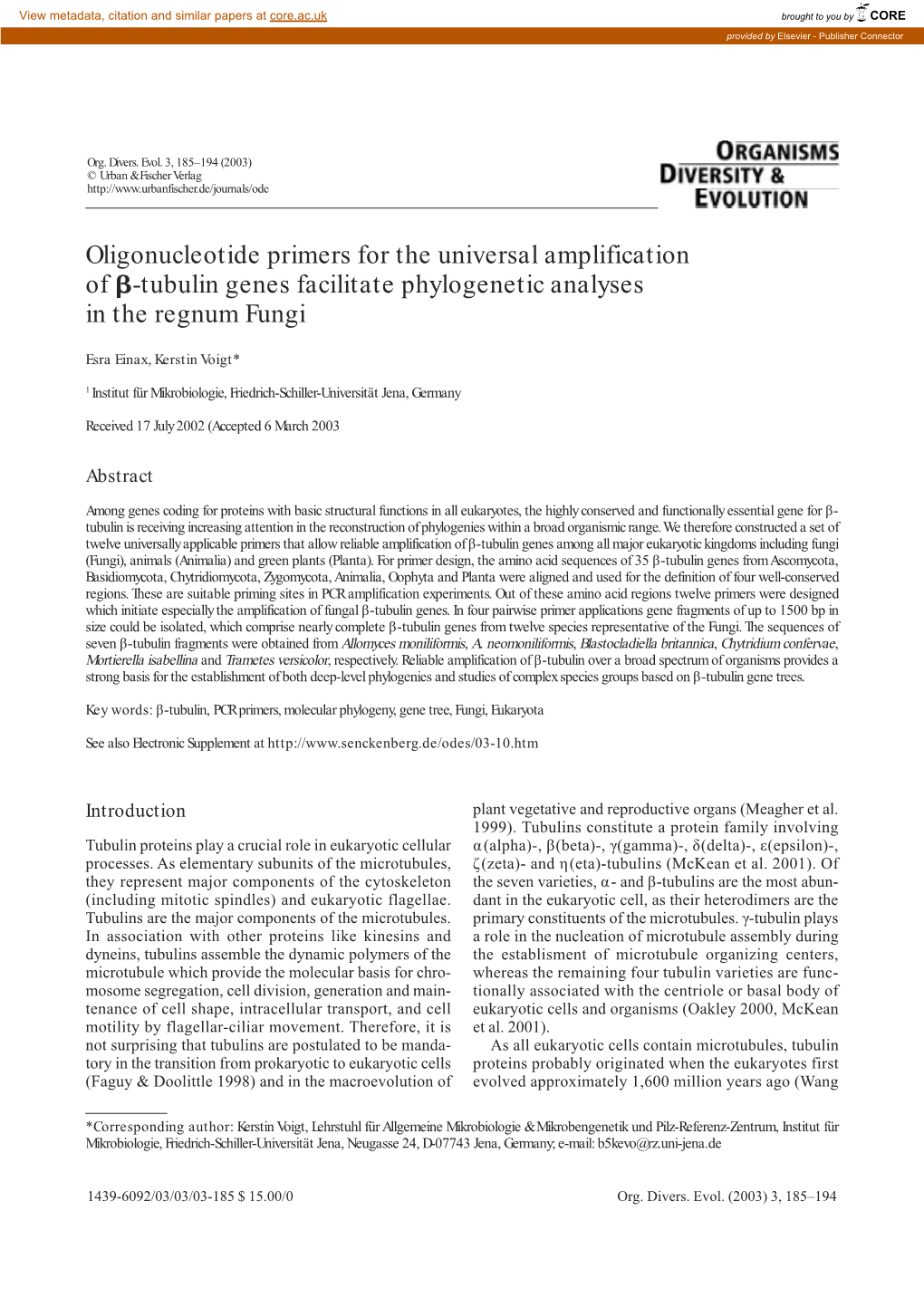 Oligonucleotide Primers for the Universal Amplification of ßß-Tubulin