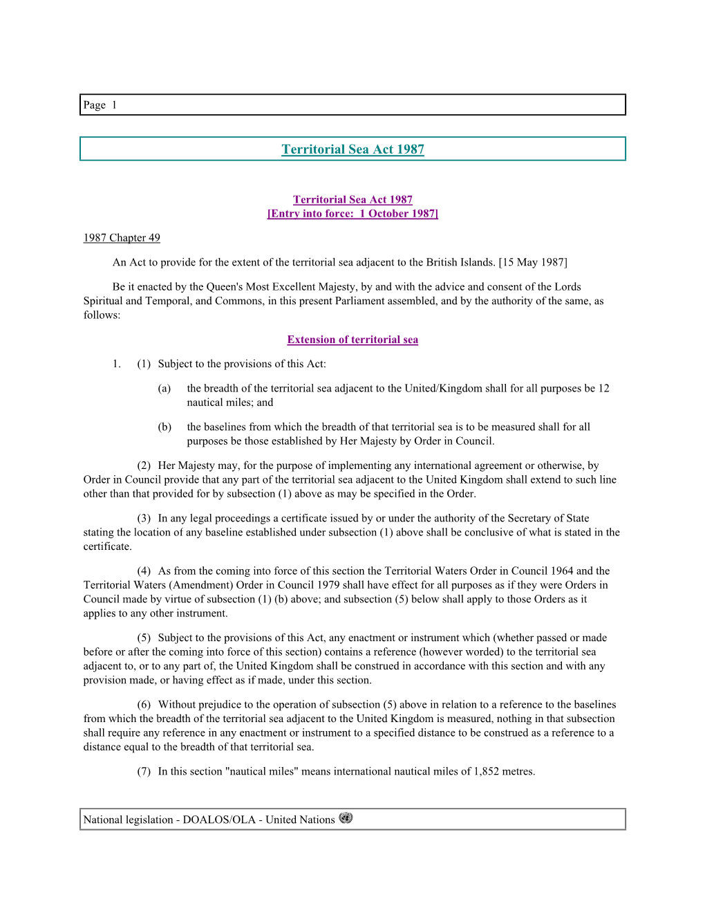 Territorial Sea Act 1987