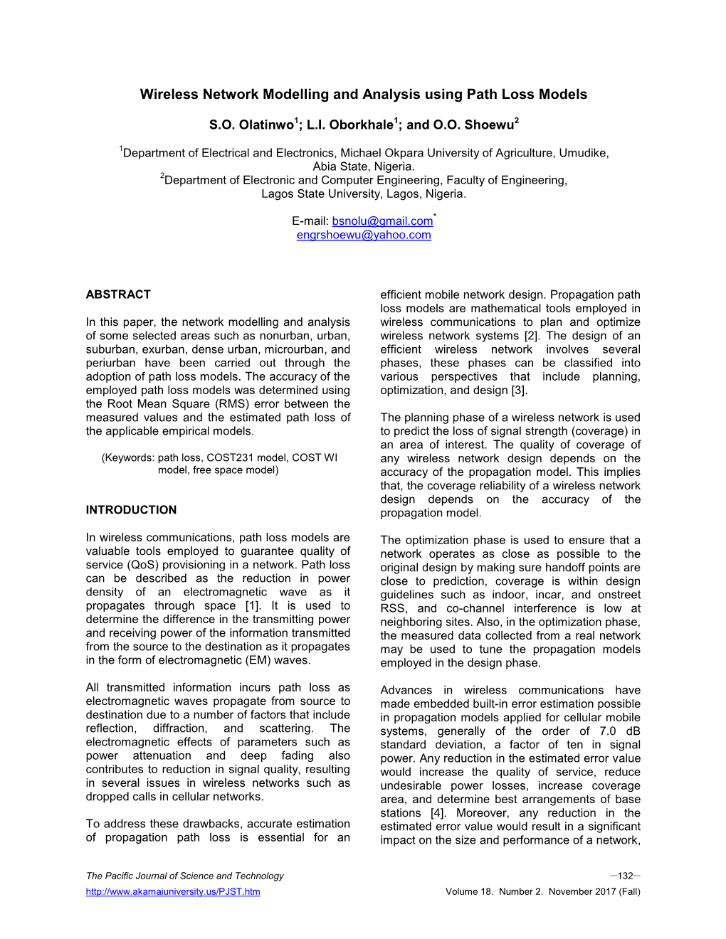 Wireless Network Modelling and Analysis Using Path Loss Models