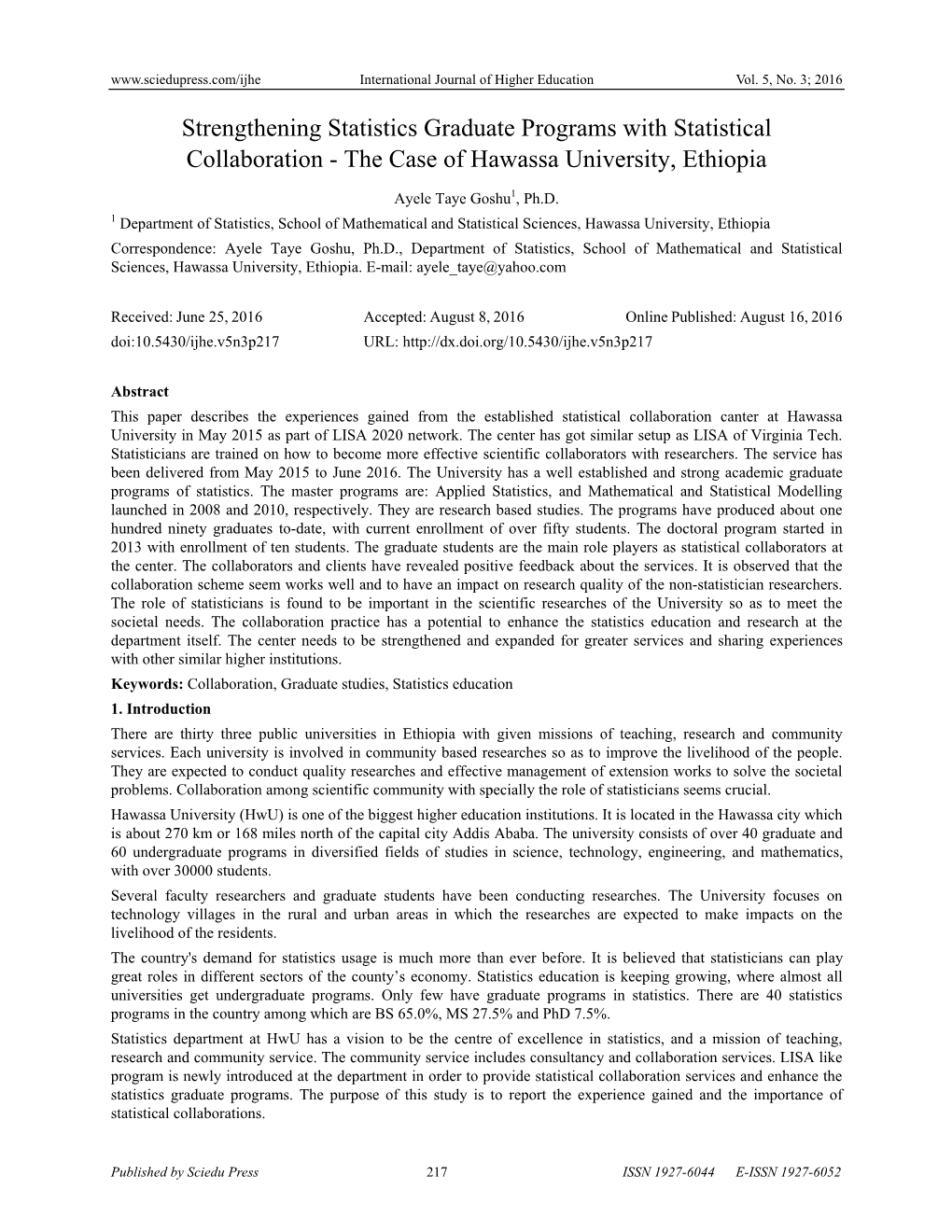 The Case of Hawassa University, Ethiopia