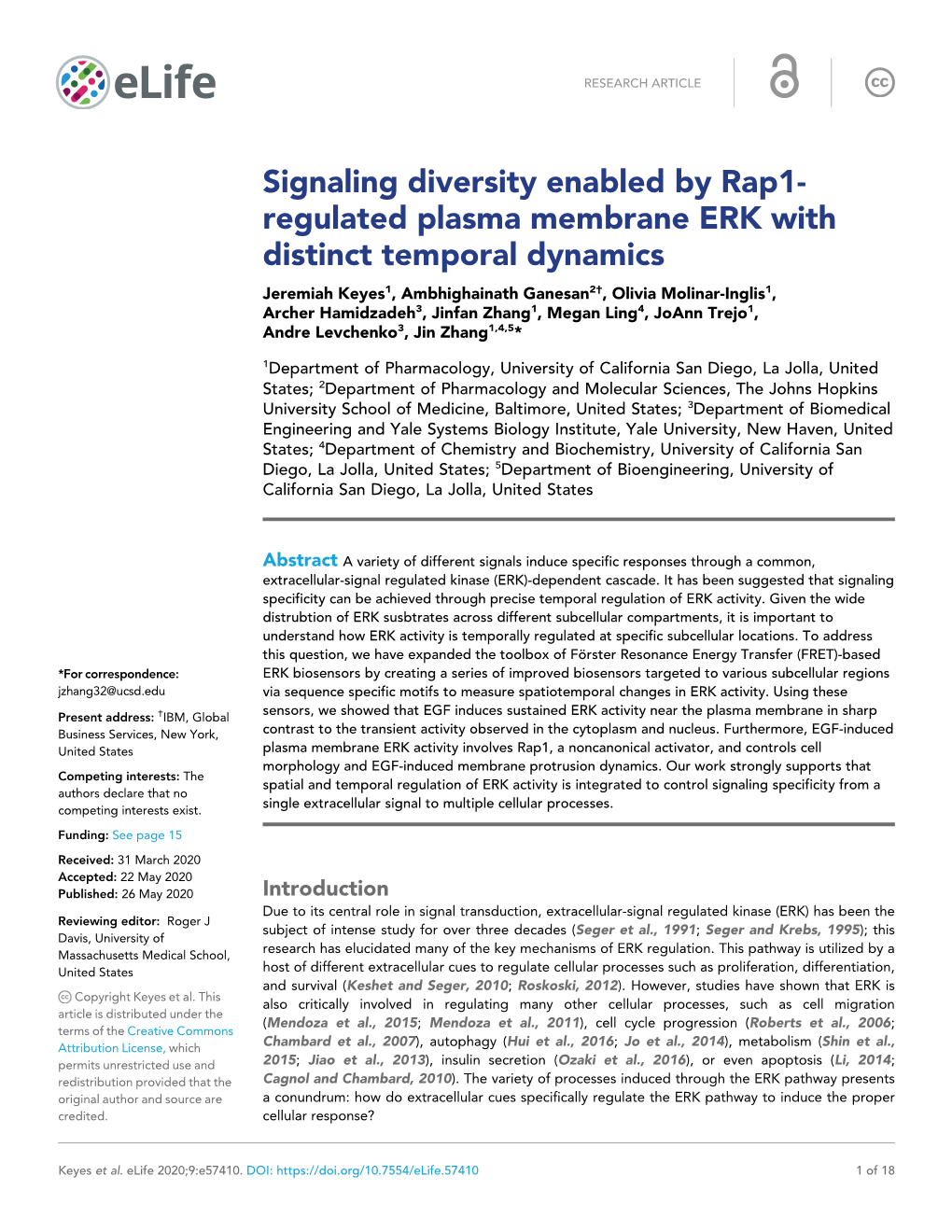 Signaling Diversity Enabled by Rap1- Regulated Plasma Membrane ERK with Distinct Temporal Dynamics