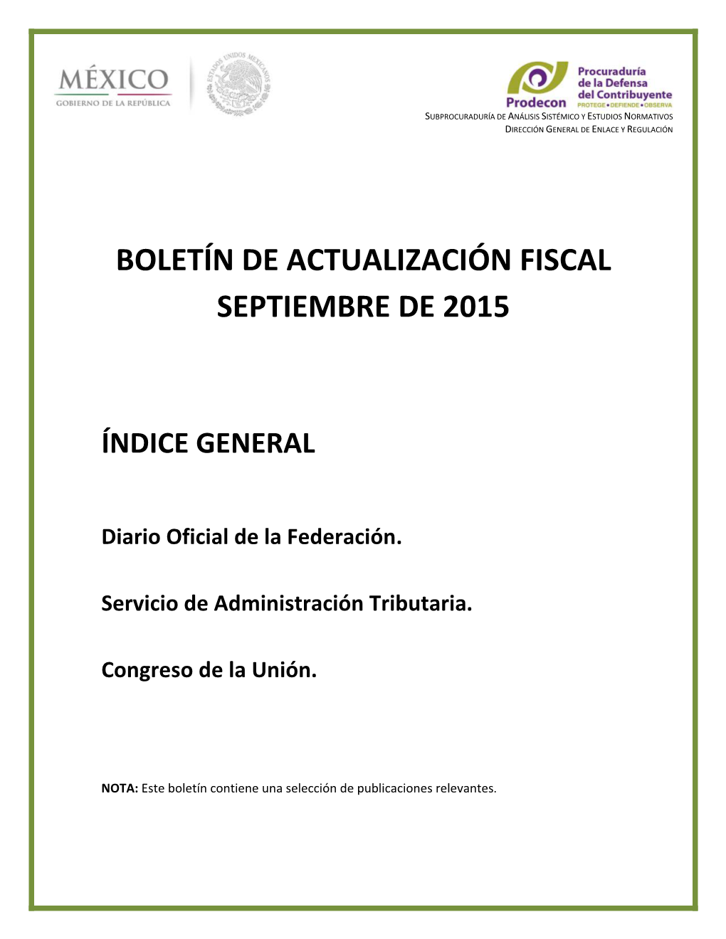 Boletín De Actualización Fiscal Septiembre De 2015