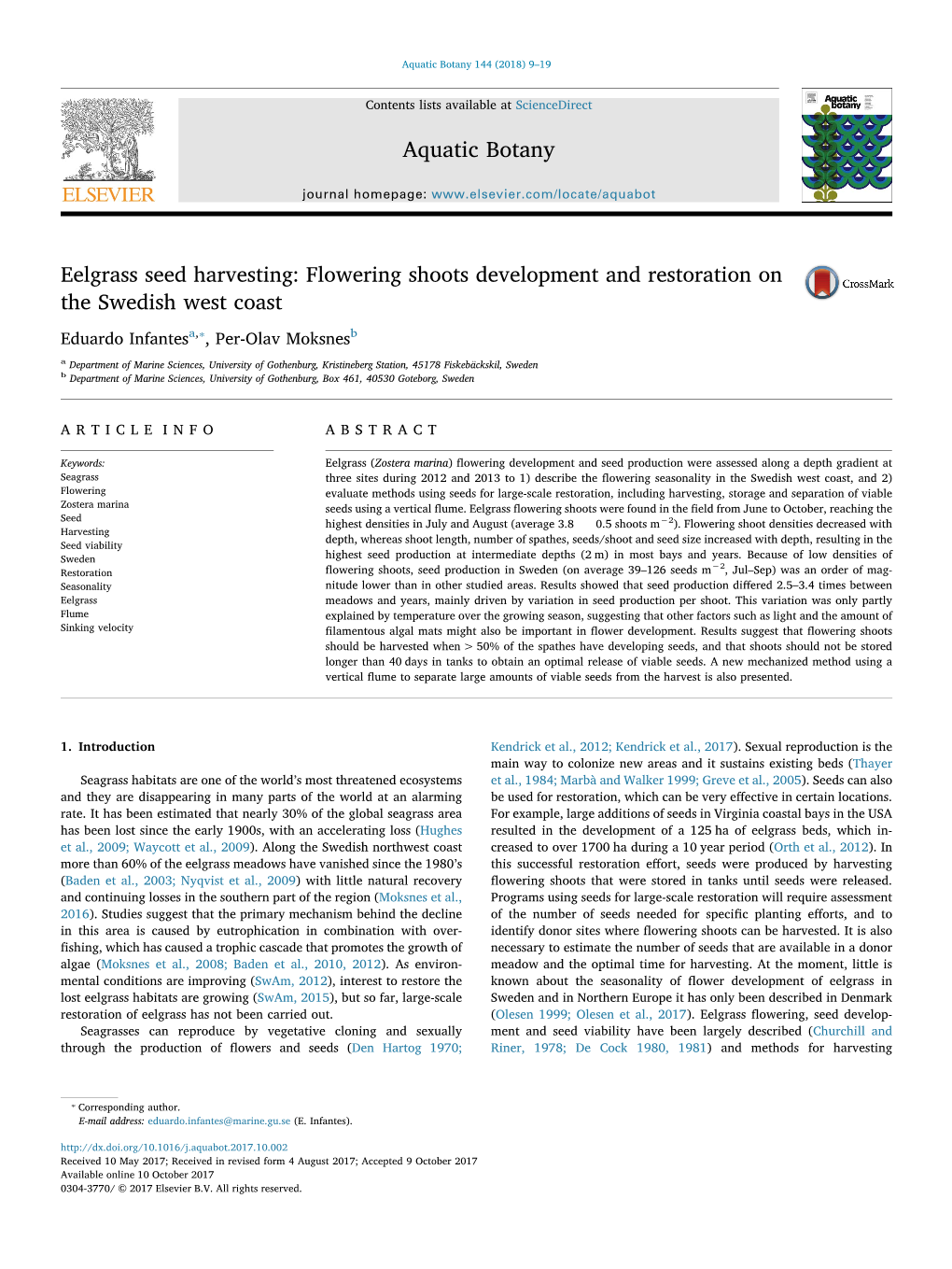 Eelgrass Seed Harvesting Flowering Shoots Development and Restoration