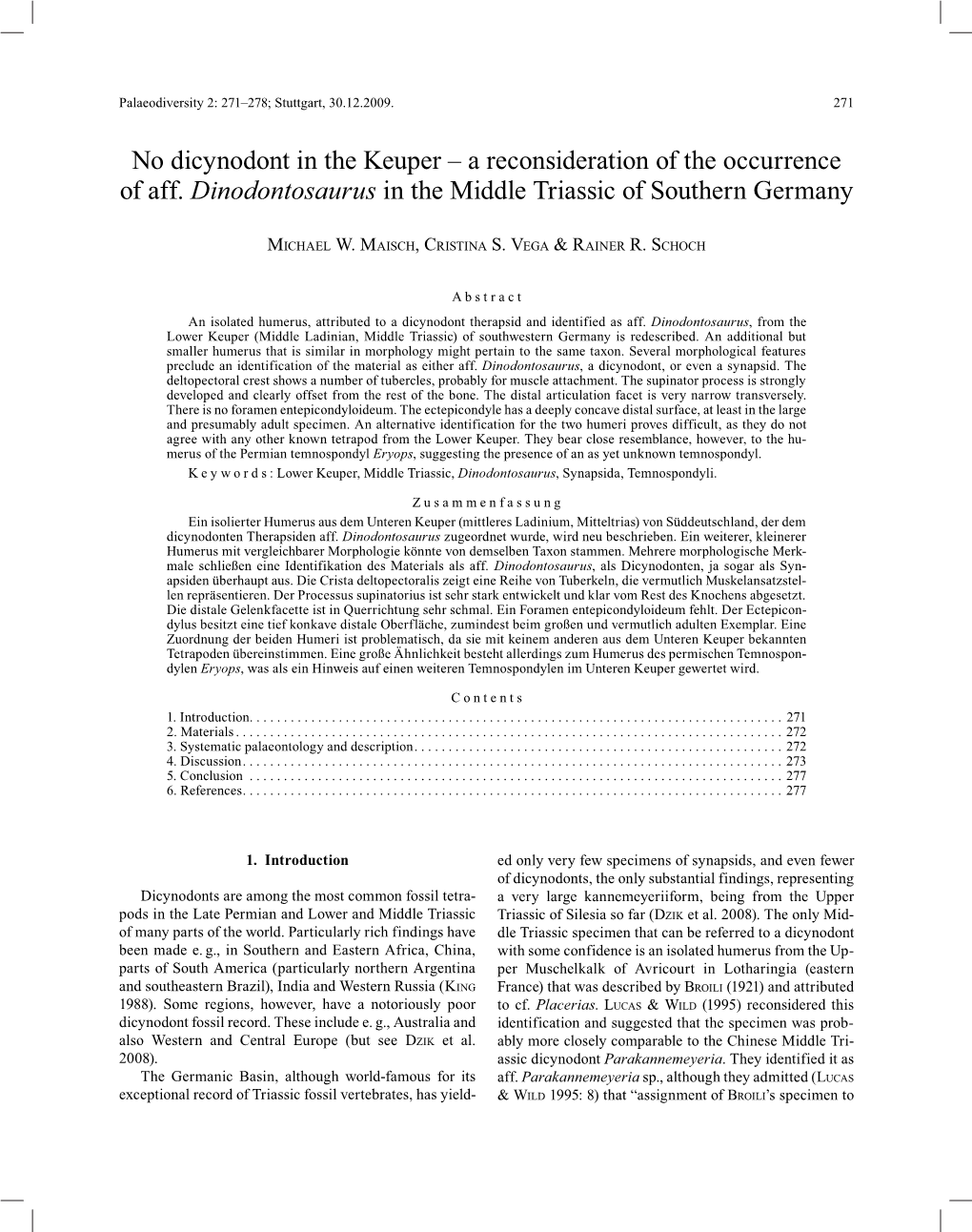 No Dicynodont in the Keuper – a Reconsideration of the Occurrence of Aff