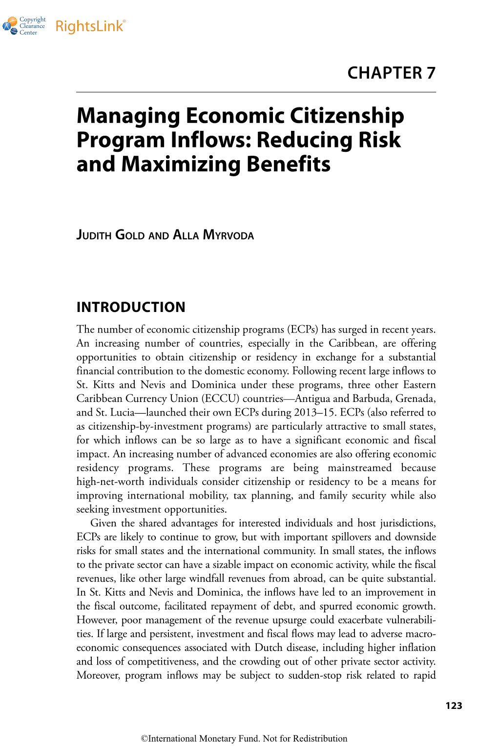 Managing Economic Citizenship Program Inflows: Reducing Risk and Maximizing Benefits