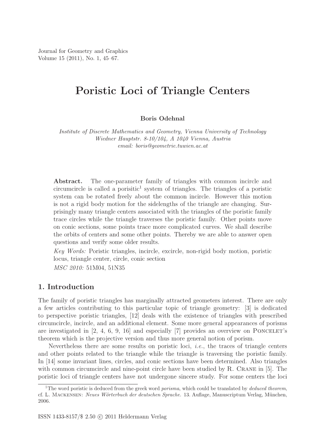 Poristic Loci of Triangle Centers