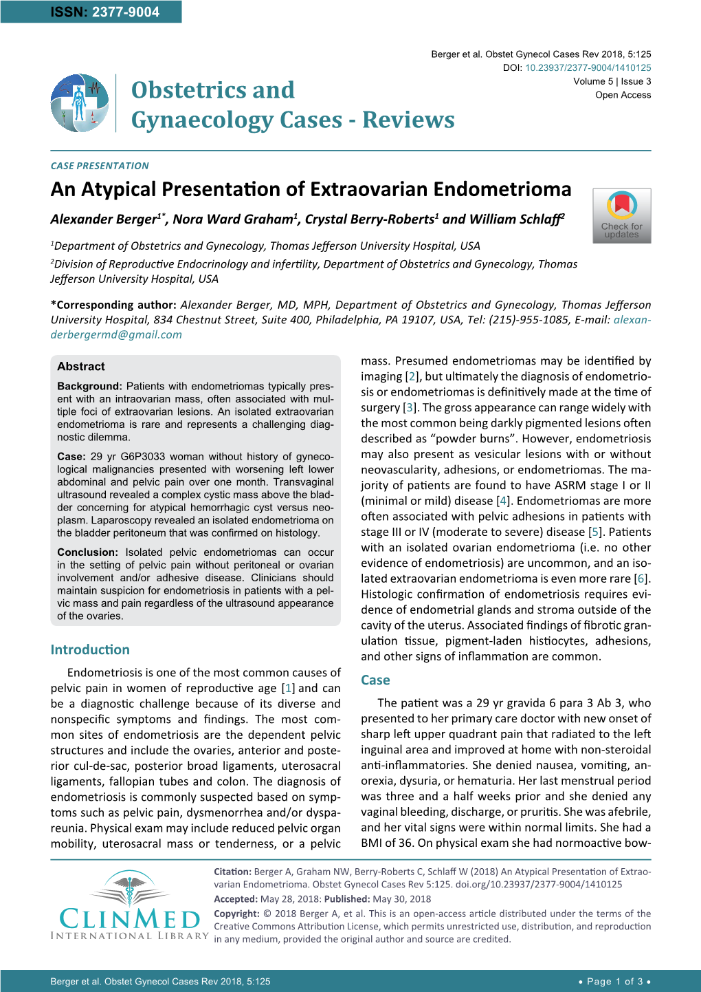 An Atypical Presentation of Extraovarian Endometrioma