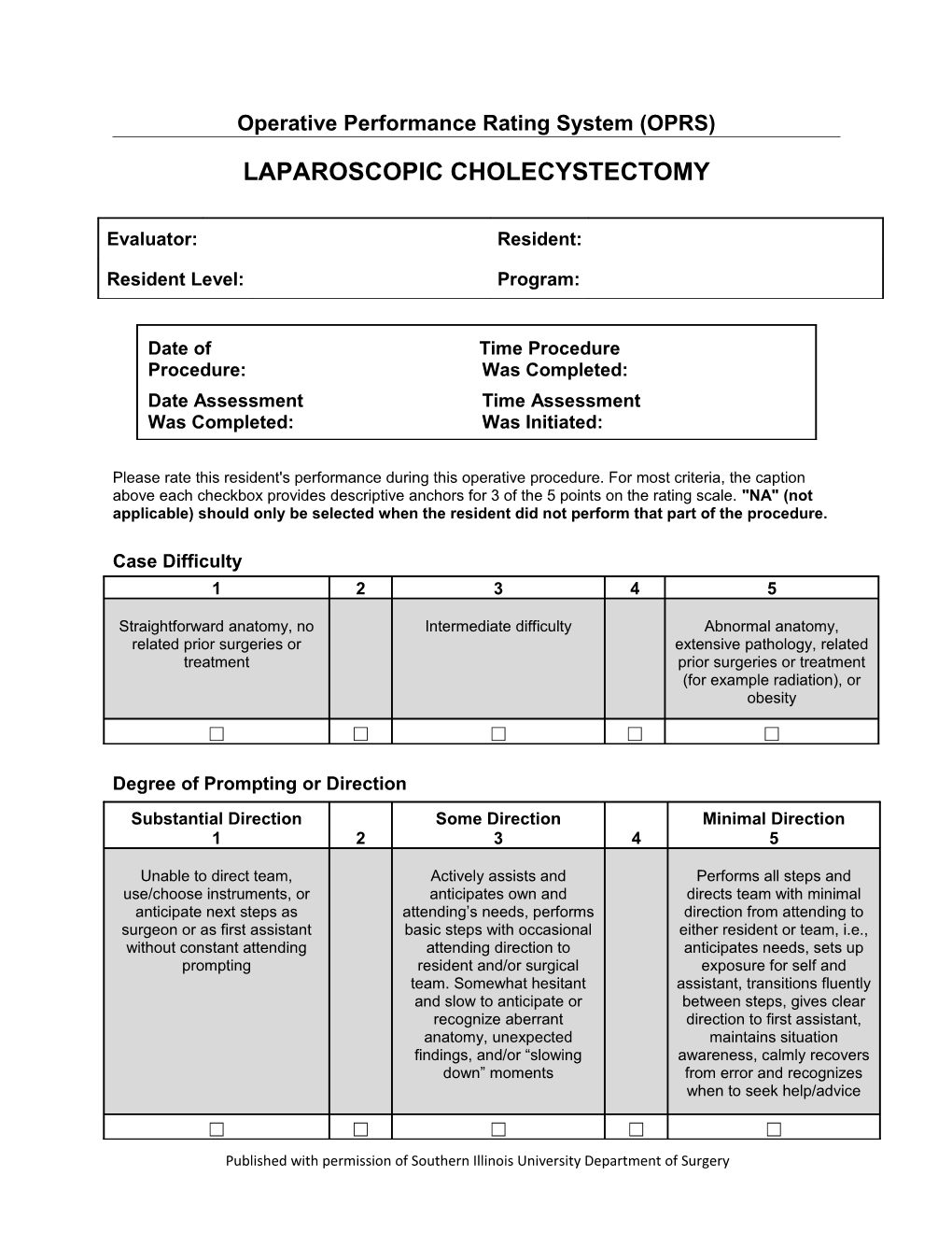 Proposed Template for Rating Forms