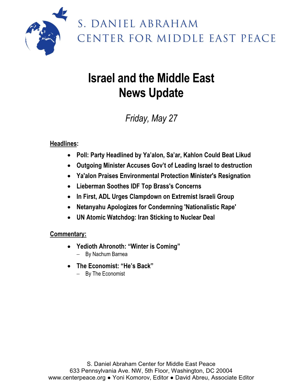 Israel and the Middle East News Update