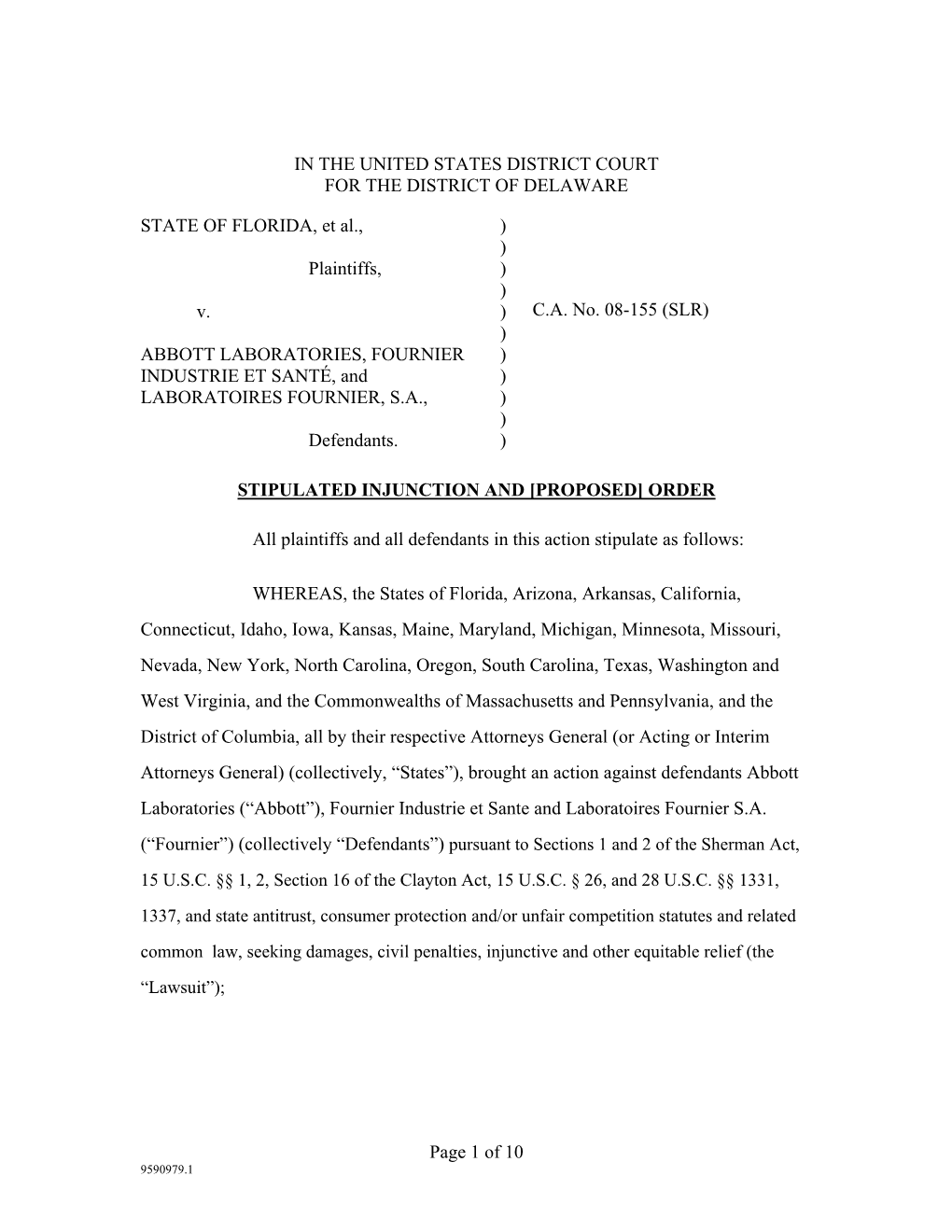 Page 1 of 10 in the UNITED STATES DISTRICT COURT for THE