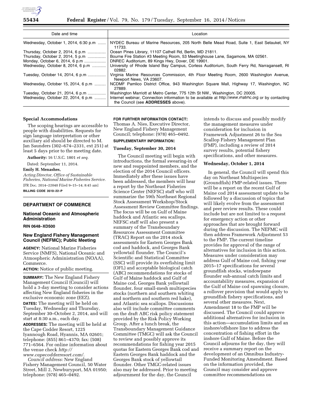 Federal Register/Vol. 79, No. 179/Tuesday, September 16, 2014