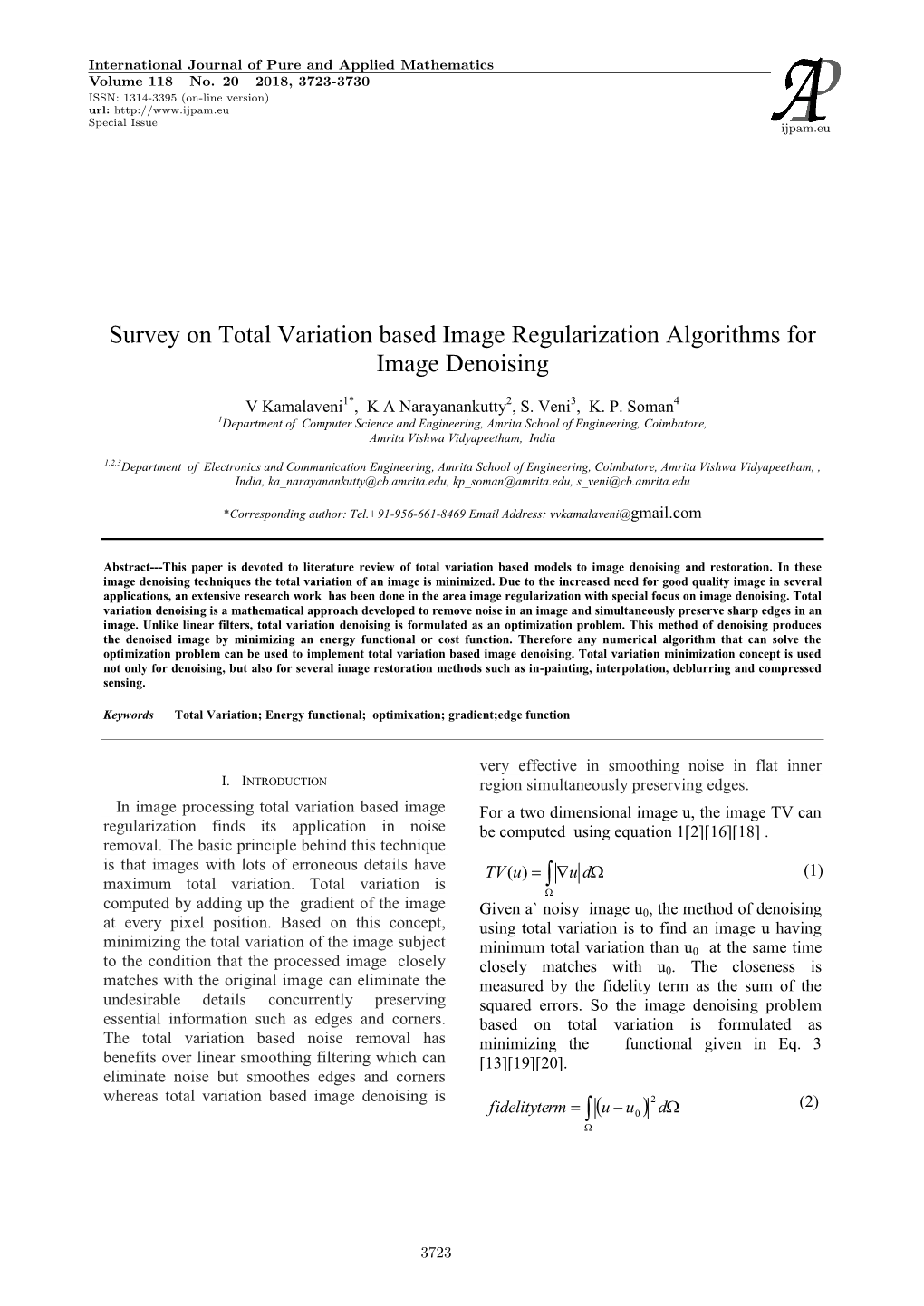 Survey on Total Variation Based Image Regularization Algorithms for Image Denoising