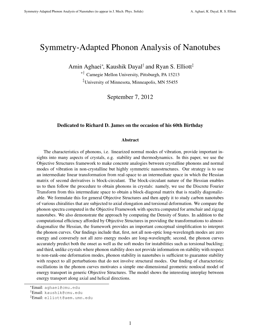 Symmetry-Adapted Phonon Analysis of Nanotubes (To Appear in J