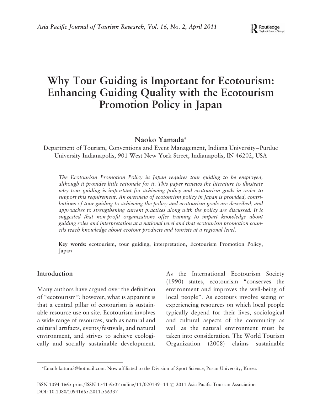 Why Tour Guiding Is Important for Ecotourism: Enhancing Guiding Quality with the Ecotourism Promotion Policy in Japan