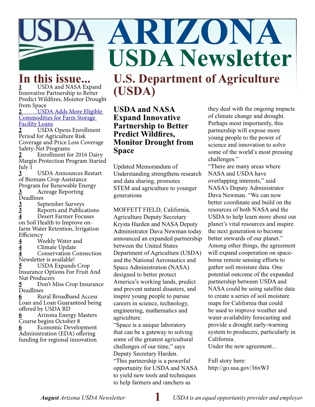 USDA Newsletter in This Issue