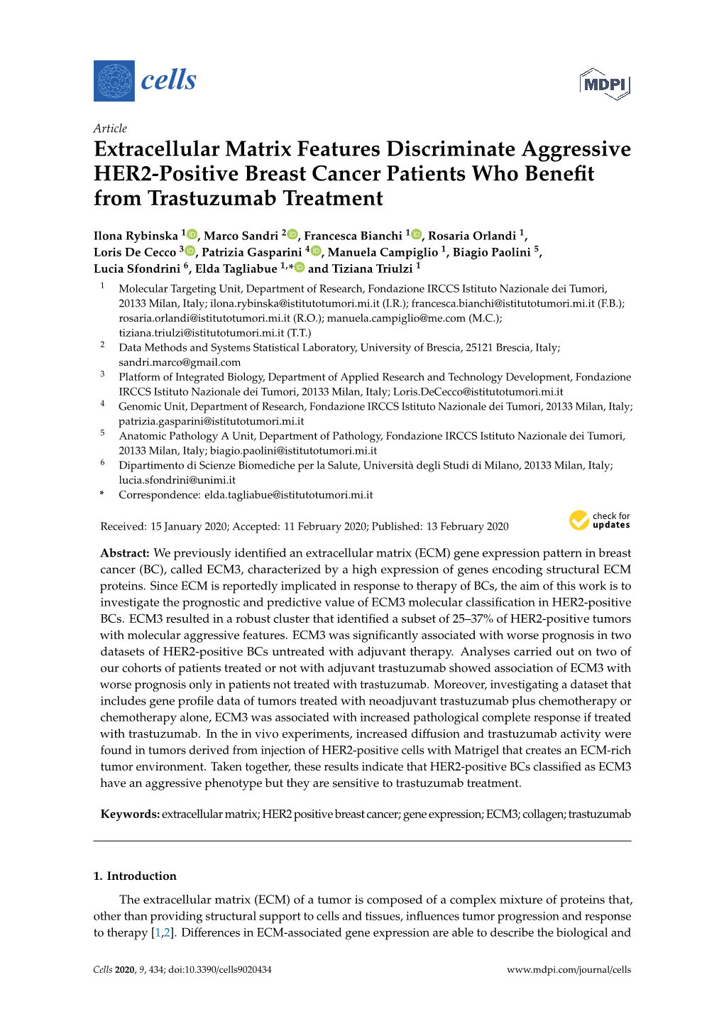 Extracellular Matrix Features Discriminate Aggressive HER2-Positive Breast Cancer Patients Who Beneﬁt from Trastuzumab Treatment