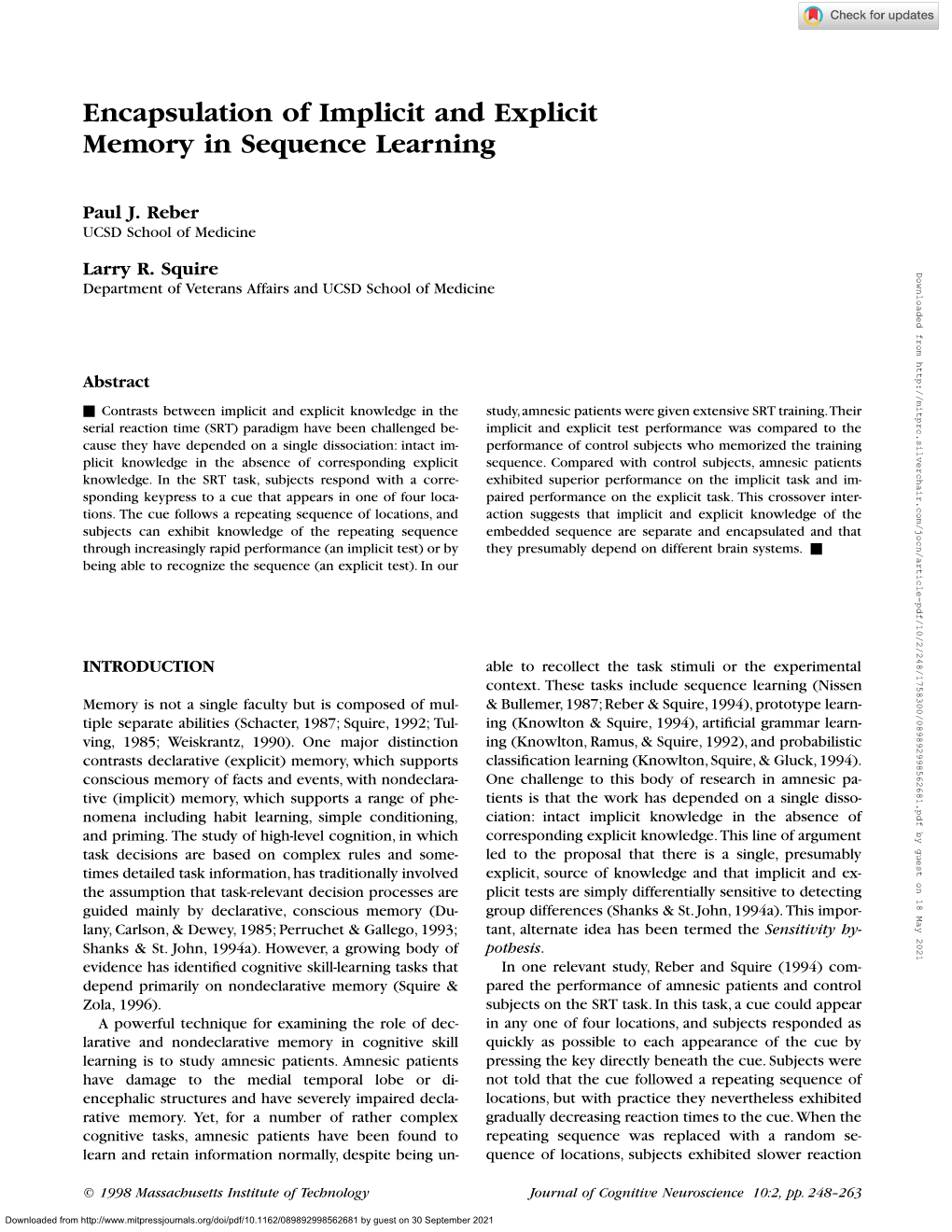 Encapsulation of Implicit and Explicit Memory in Sequence Learning