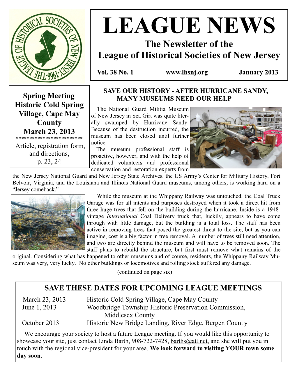 LEAGUE NEWS the Newsletter of the League of Historical Societies of New Jersey