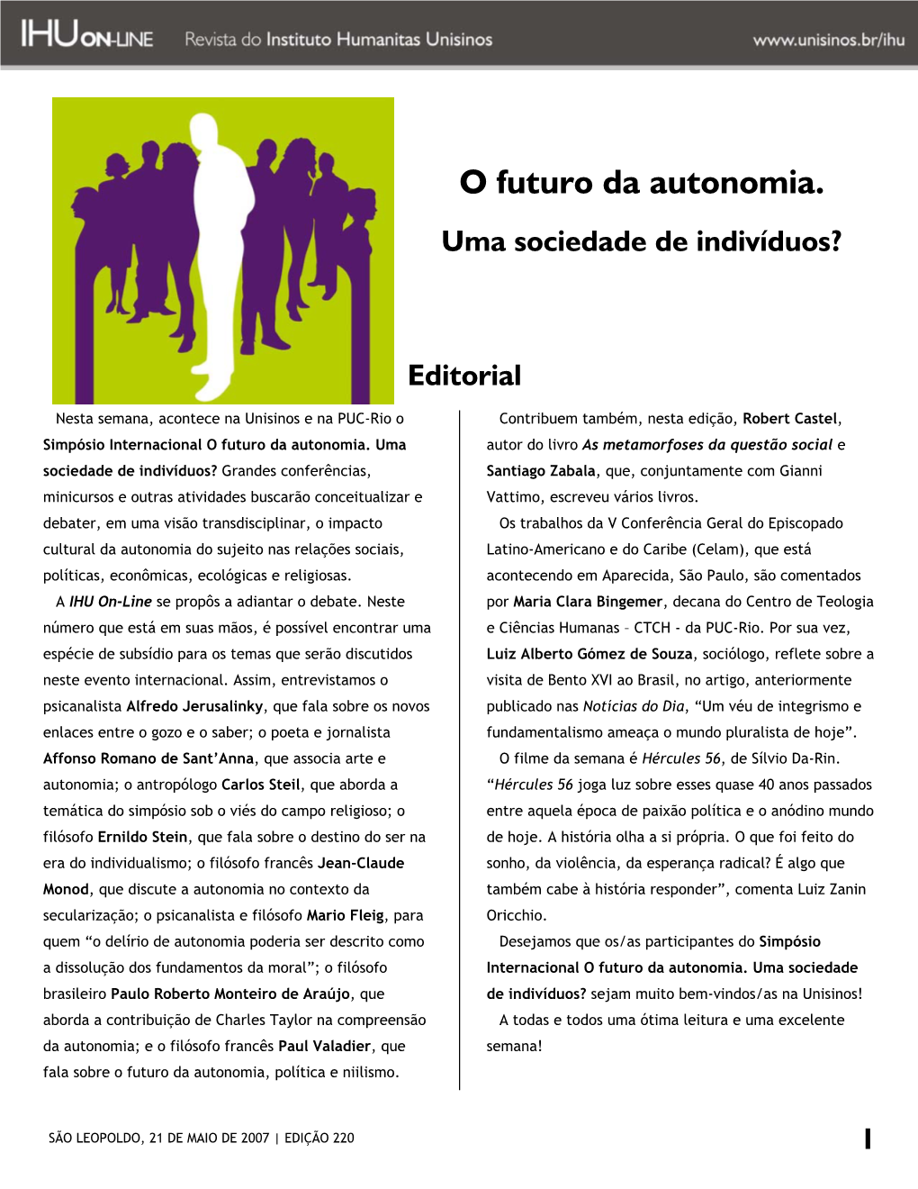 O Futuro Da Autonomia. Uma Sociedade De Indivíduos?