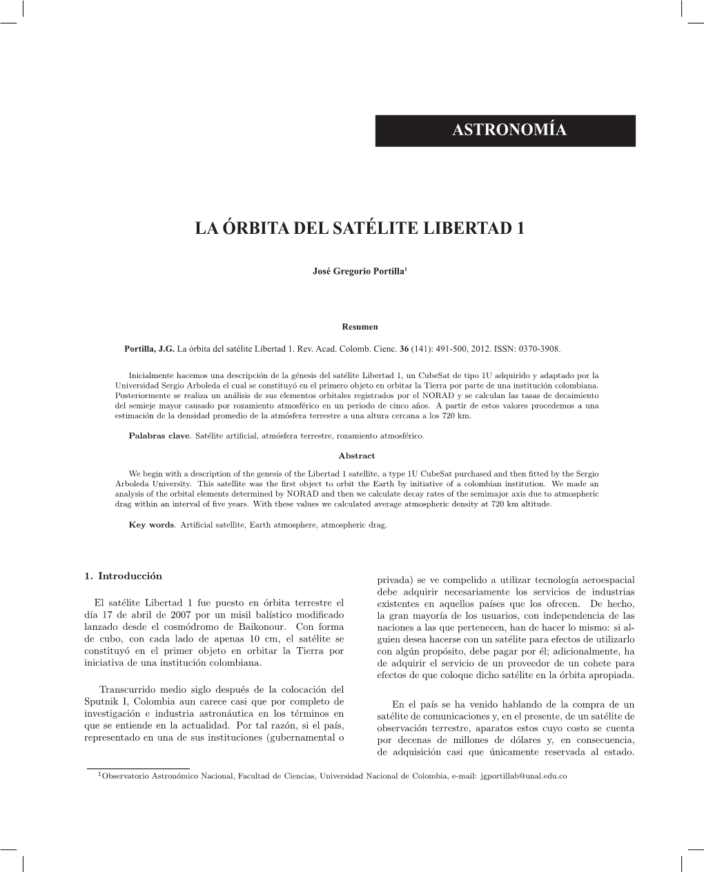 La Órbita Del Satélite Libertad 1