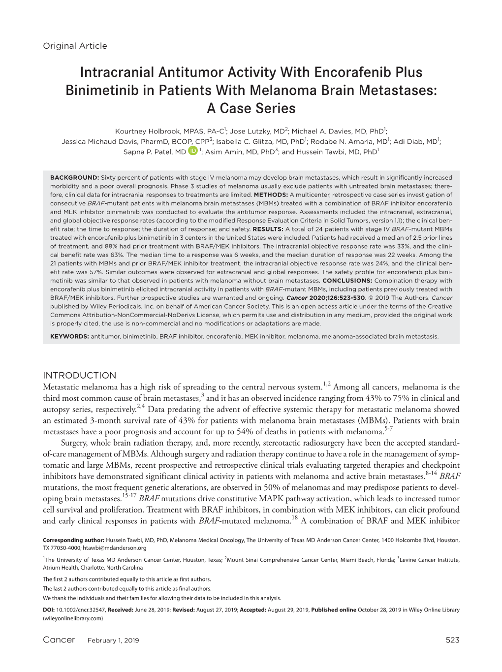 Intracranial Antitumor Activity with Encorafenib Plus Binimetinib in Patients with Melanoma Brain Metastases: a Case Series