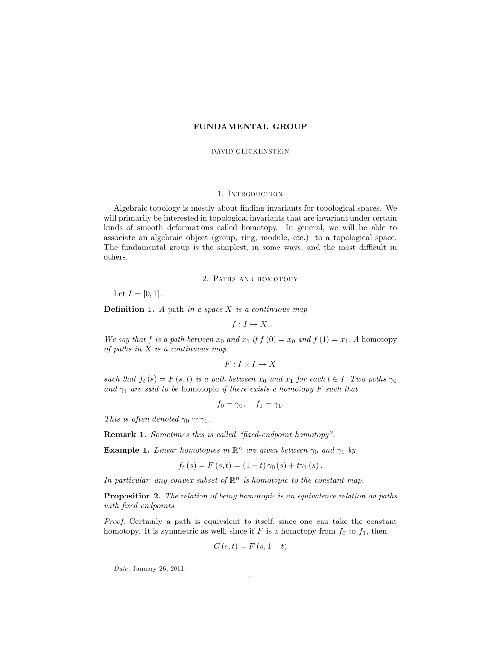 FUNDAMENTAL GROUP 1. Introduction Algebraic Topology Is