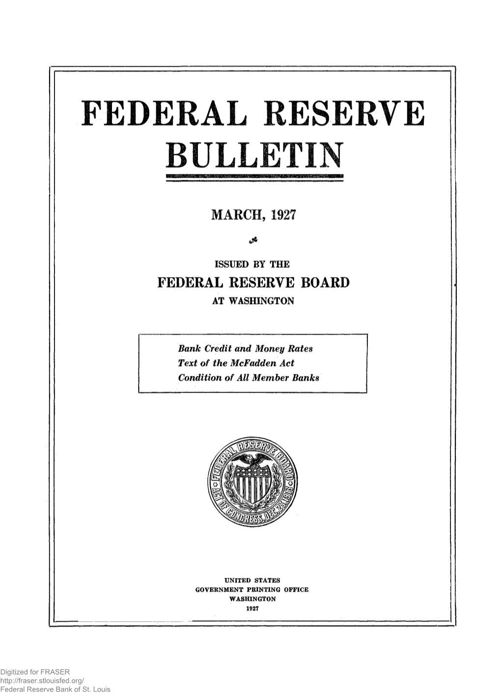 Federal Reserve Bulletin March 1927