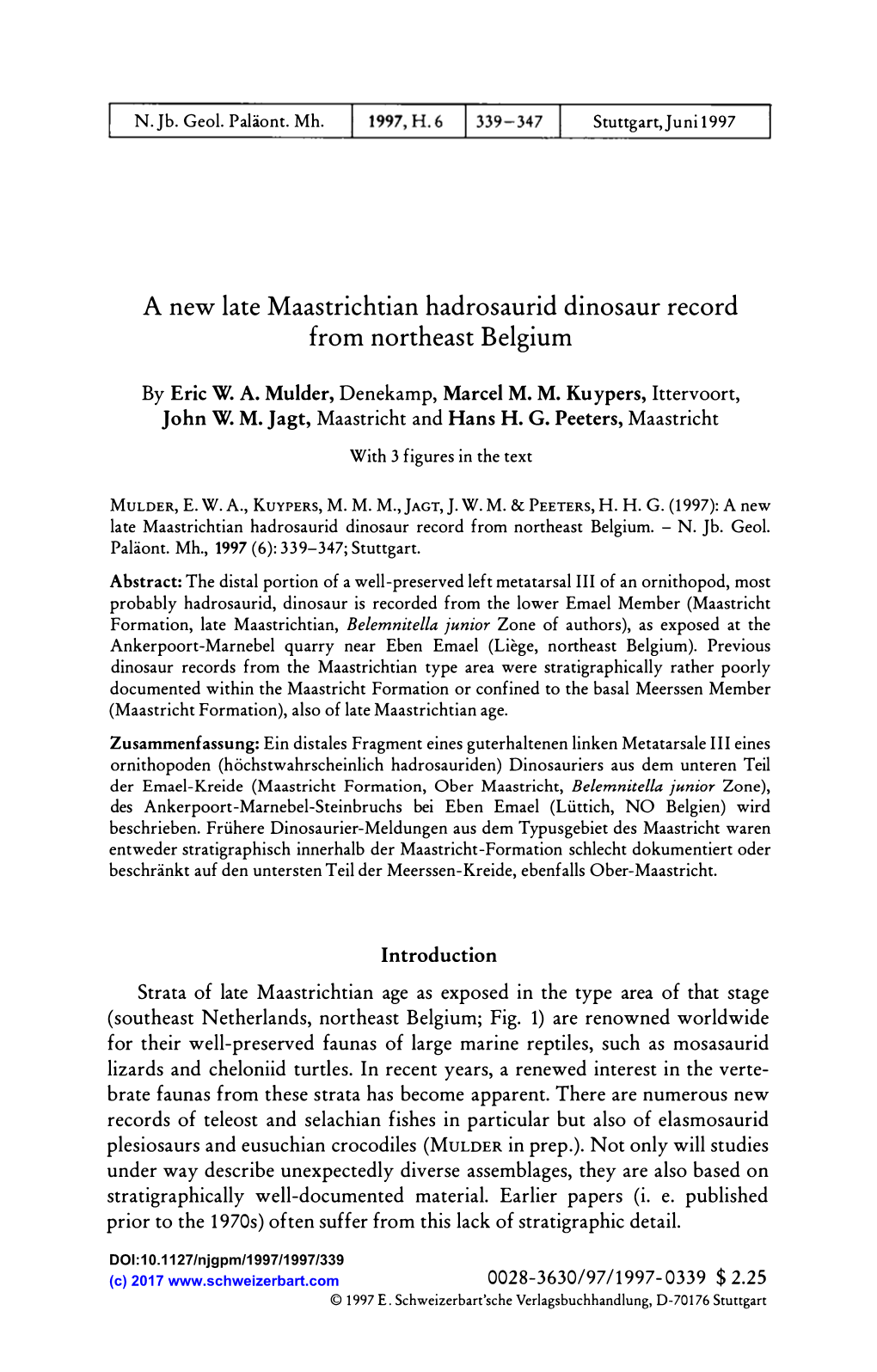 A New Late Maastrichtian Hadrosaurid Dinosaur Record from Northeast Belgium