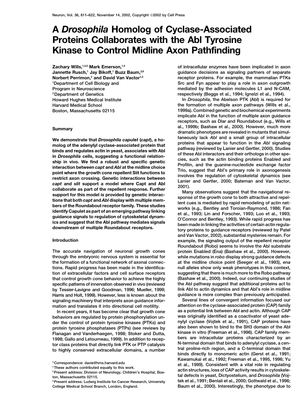 A Drosophila Homolog of Cyclase-Associated Proteins Collaborates with the Abl Tyrosine Kinase to Control Midline Axon Pathfinding