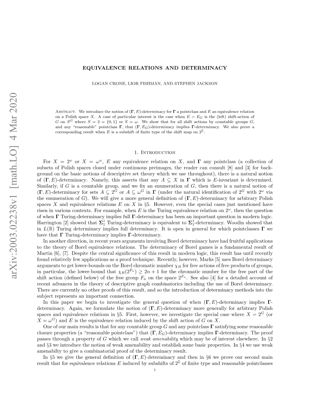 Equivalence Relations and Determinacy 3