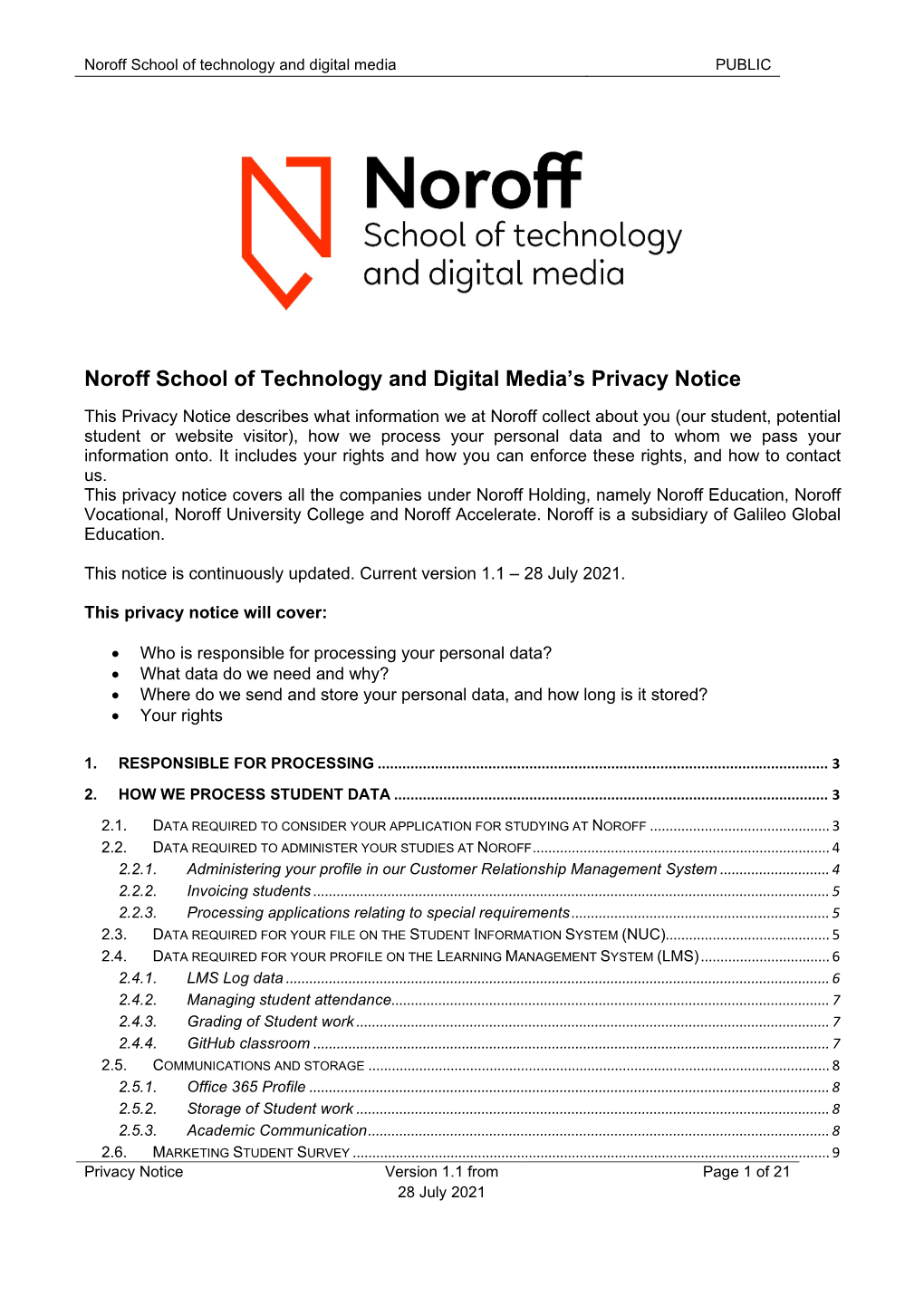 Privacy Notice for Noroff