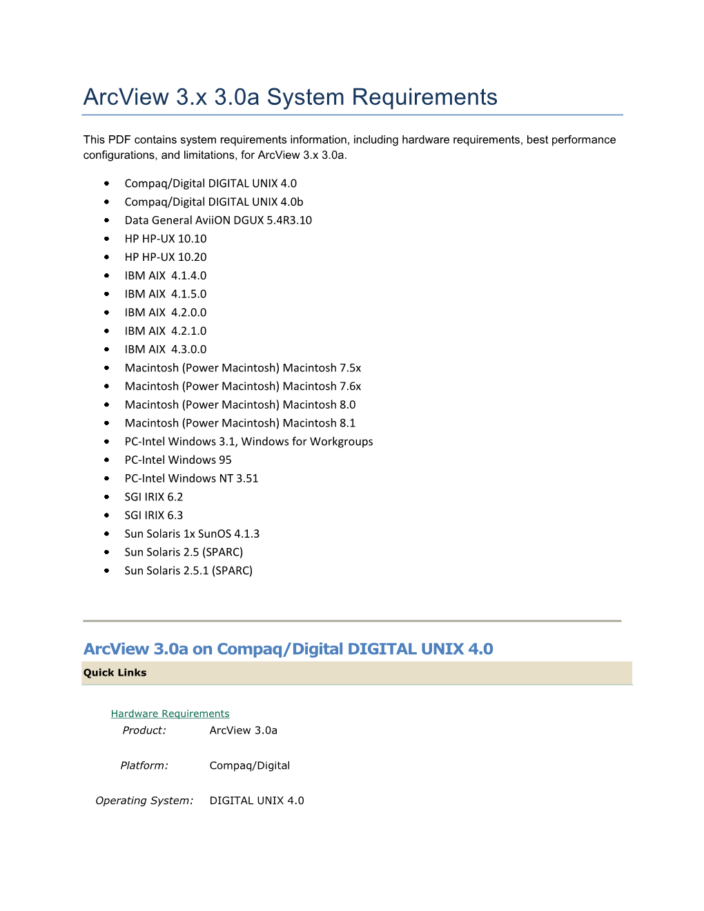 Arcview 3.X 3.0A System Requirements