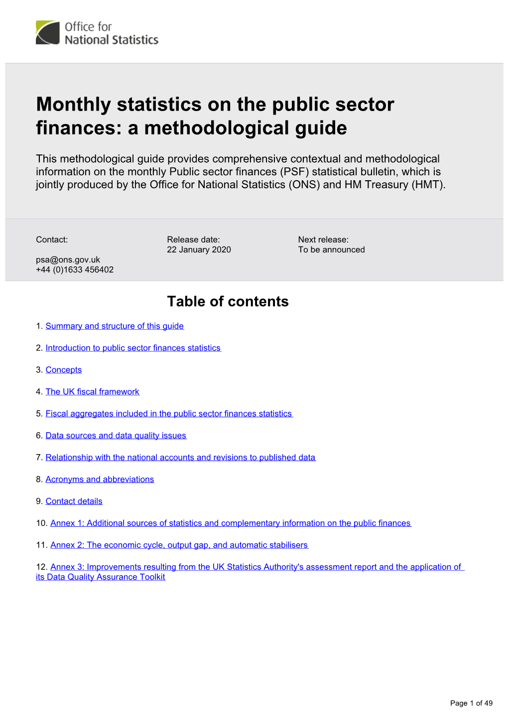 Monthly Statistics on the Public Sector Finances: a Methodological Guide