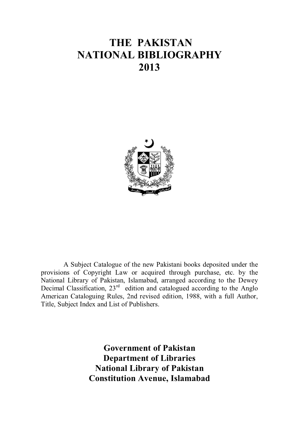 The Pakistan National Bibliography 2013