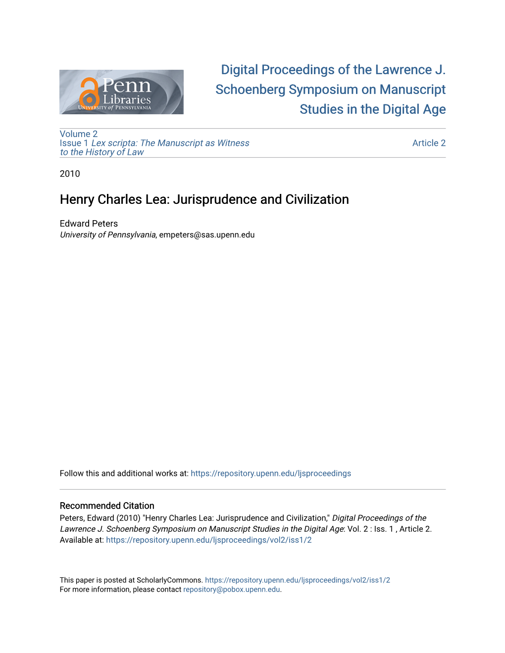 Henry Charles Lea: Jurisprudence and Civilization