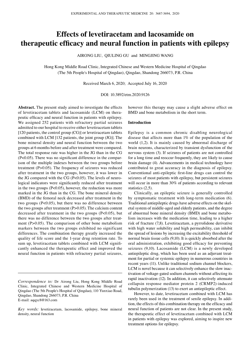 Effects of Levetiracetam and Lacosamide on Therapeutic Efficacy and Neural Function in Patients with Epilepsy