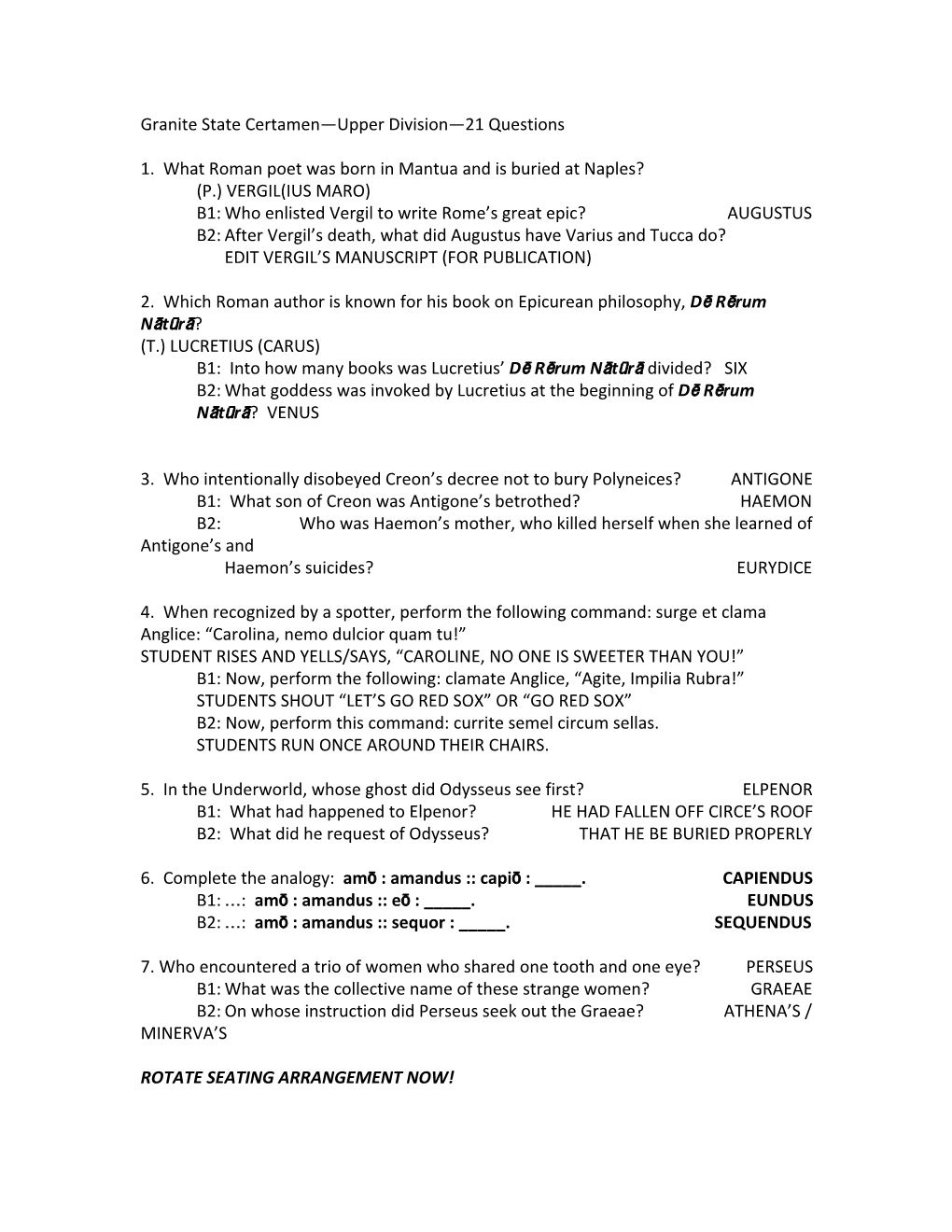 Granite State Certamen—Upper Division—21 Questions