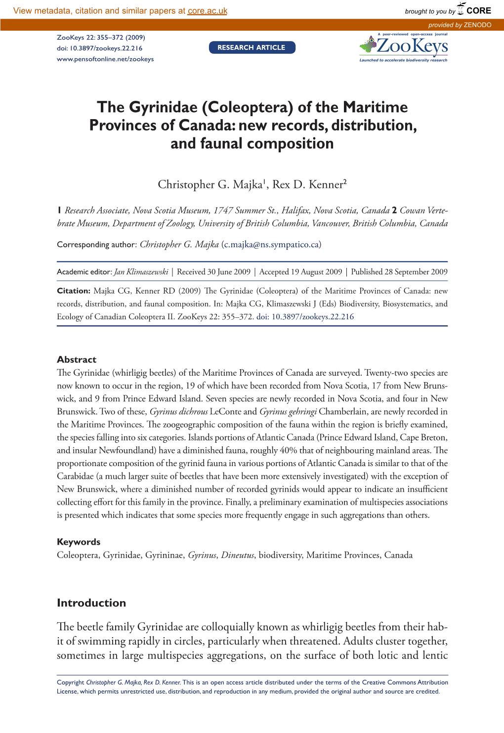 The Gyrinidae (Coleoptera) of the Maritime Provinces of Canada: New Records, Distribution, and Faunal Composition