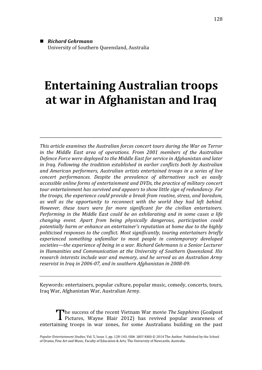 Entertaining Australian Troops at War in Afghanistan and Iraq