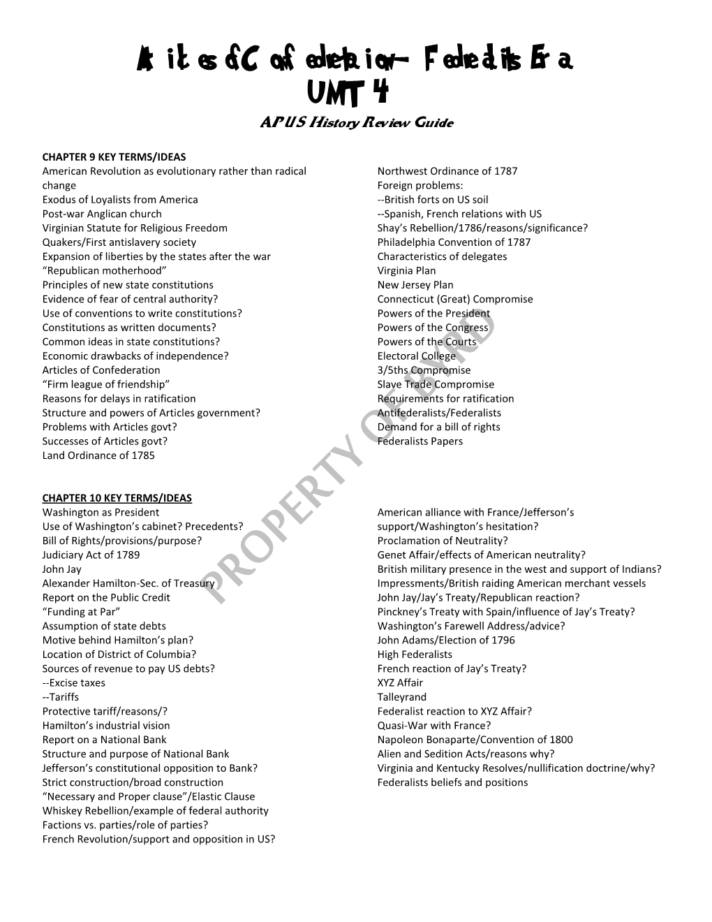 Articles of Confederation--Federalist Era UNIT 4 AP US History Review Guide