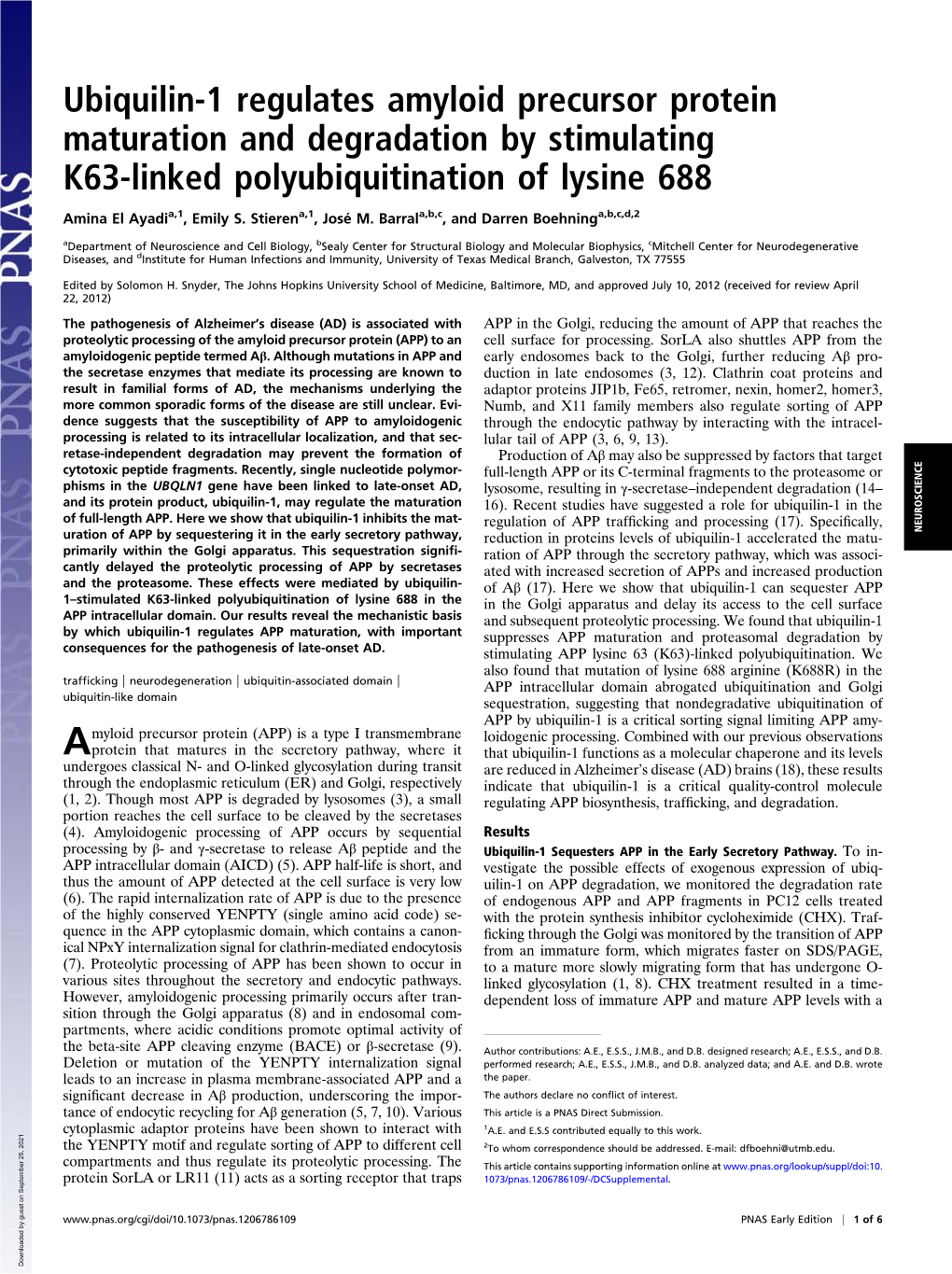 Ubiquilin-1 Regulates Amyloid Precursor Protein Maturation and Degradation by Stimulating K63-Linked Polyubiquitination of Lysine 688