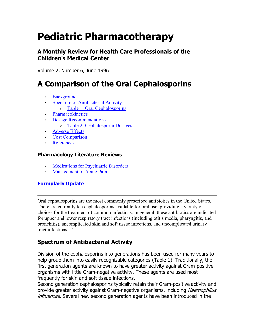 6 a Comparison of the Oral Cephalosporins