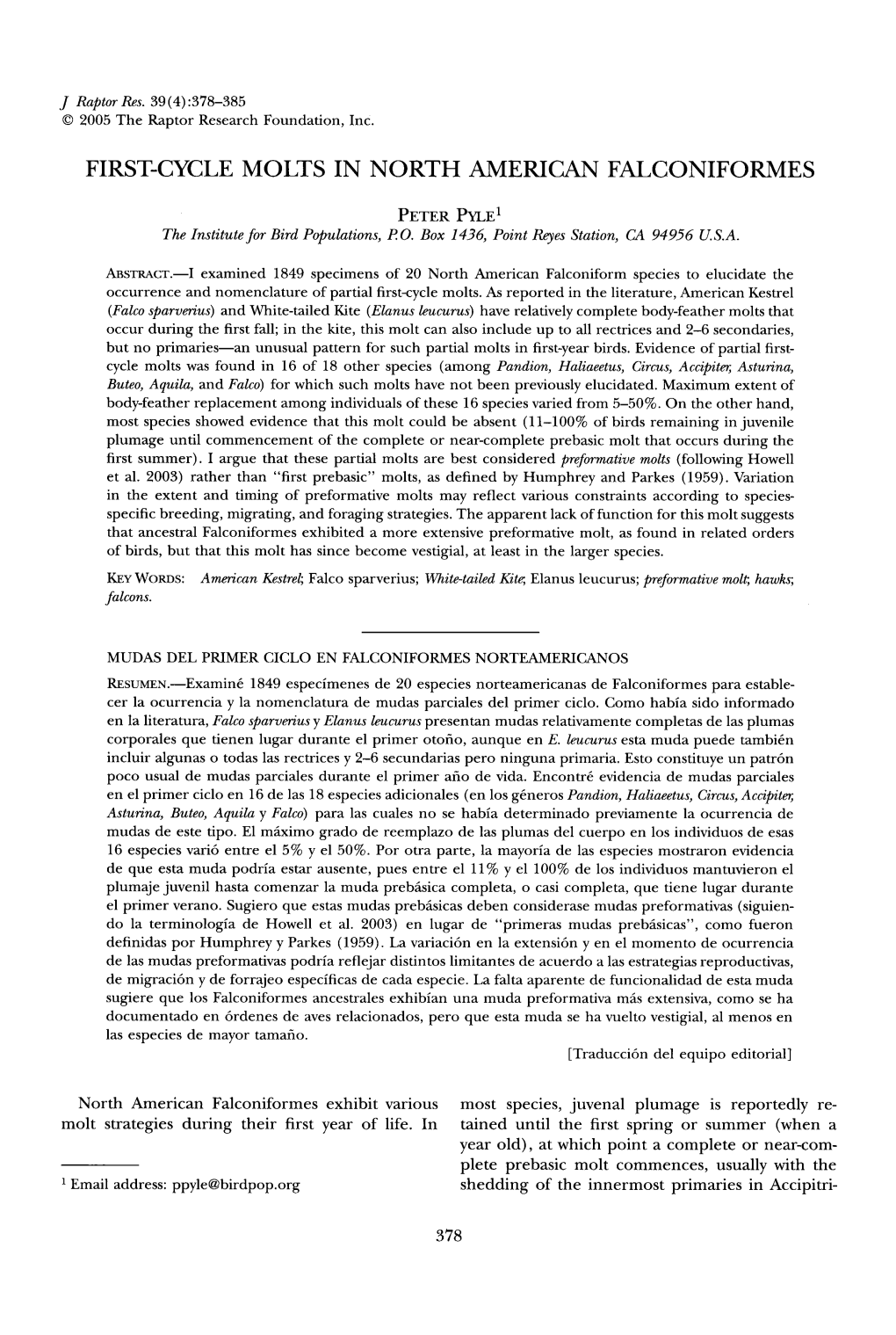 Cycle Molts in North American Falconiformes