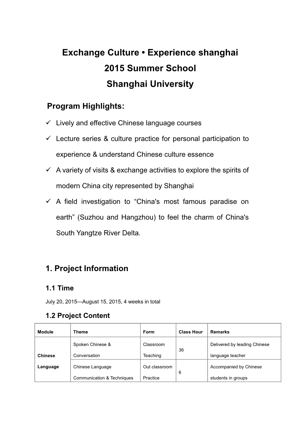 Exchange Culture • Experience Shanghai 2015 Summer School Shanghai University